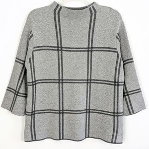 J.jill Plaid Windowpane Mock Neck Sweater Size L